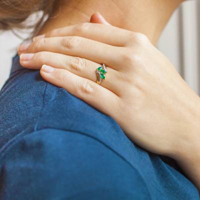Bague Dryopé 2 Ors 750, Emeraudes 1,2 ct, Diamants 0,028 ct - Joelli