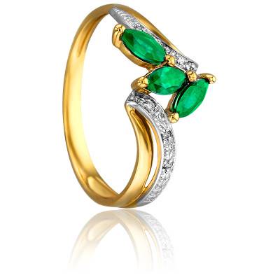 Bague Dryopé en 2 Ors 750 & Diamants 0,028 ct et Emeraudes 1,2 ct - Joelli