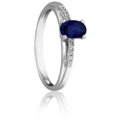 Bague Halié en Or Blanc 750 & Diamants 0,05 ct et Saphir 0,59 ct - Joelli