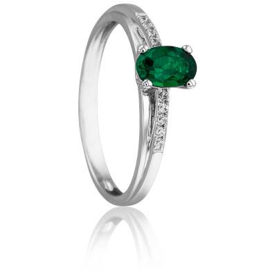 Bague Halié en Or Blanc 750 & Diamants 0,05 ct et Emeraude 0,46 ct - Joelli