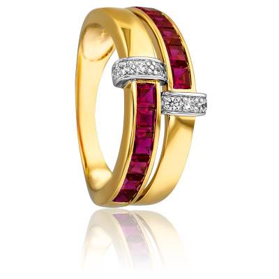 Bague Callidicé en 2 Ors 750 & Diamants 0,08 ct et Rubis 1,58 ct - Joelli