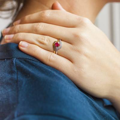 750 Two-Tone Gold Side-Stone Ring with 0.015 ct Diamonds & 0.475 ct Ruby - Joelli