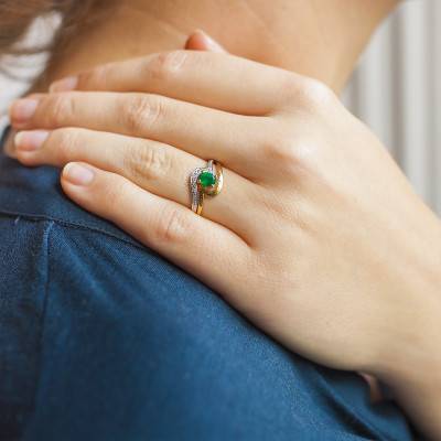 750 Two-Tone Gold Side-Stone Ring with 0.015 ct Diamonds & 0.33 ct Emerald - Joelli