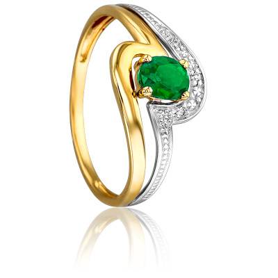Bague Coronis en 2 Ors 750 & Diamants 0,015 ct et Emeraude 0,33 ct - Joelli