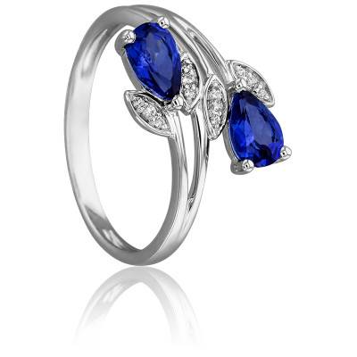 Bague Tulipes en Or Blanc 750 & Diamants 0,04 ct et Saphirs 1 ct - Joelli