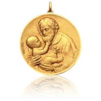 750/1000 Yellow Gold Saint Joseph Medal, Diameter 15 mm to 20 mm - Becker