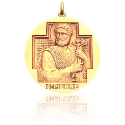 Saint Peter 750/1000 Yellow Gold Medal, Diameter 15 mm to 20 mm - Becker