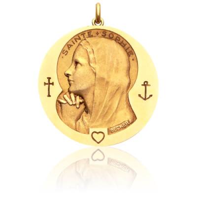 750/1000 Yellow Gold Saint Sophie Medal, Diameter 15 mm to 20 mm - Becker