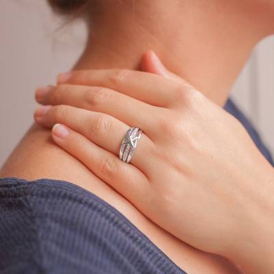 Bague Hibiscus Or Blanc 750 & Diamants - Ancelys