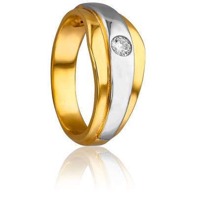 Two-Tone 750/1000 Gold & 0.14 ct Diamond Men's Ring - Ancelys