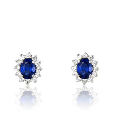 Puces d'oreilles saphir, diamants et Or Blanc 750 - Diamond Lady