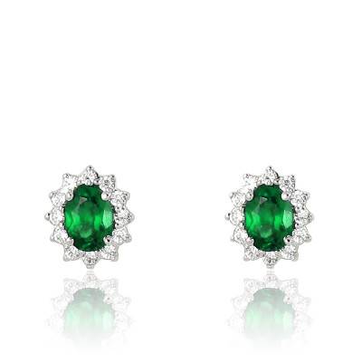 Puces d'oreilles émeraude, diamants et Or Blanc 750 - Diamond Lady