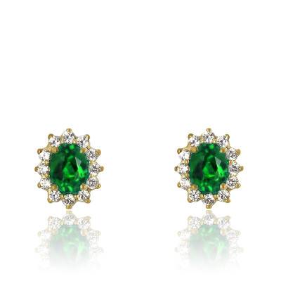 Puces d'oreilles Or Jaune & Emeraude, Artik - Diamond Lady