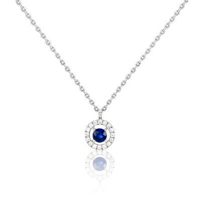 Collier en Or Blanc 750 & Diamants & Saphir, Longueur de 40 cm à 42 cm - Diamond Lady