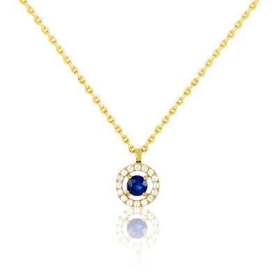Collier en Or Jaune 750 & Diamants et Saphir, Longueur de 40 cm à 42 cm - Diamond Lady