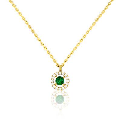 Collier en Or Jaune 750 & Diamants et Emeraude, Longueur 42 cm - Diamond Lady