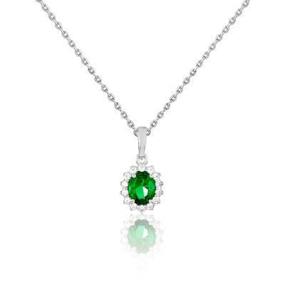 Collier Artik en Or Blanc & Emeraude, Longueur de 40 cm à 42 cm - Diamond Lady