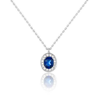 Collier Divina en Or Blanc & Saphir 0,45 ct, Longueur de 40 cm à 42 cm - Diamond Lady