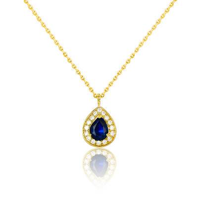 Collier Drop en Or Jaune & Saphir, Longueur de 40 cm à 42 cm - Diamond Lady