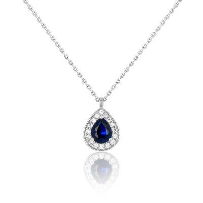 Collier Drop en Or Blanc & Saphir, Longueur de 40 cm à 42 cm - Diamond Lady