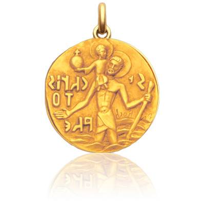 Médaille Saint Christophe de Roch Or Jaune 750, Diamètre 17 mm à 27 mm - Becker