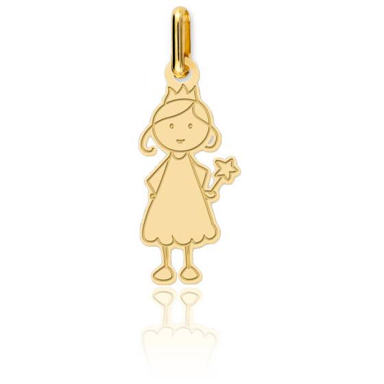 Pendentif Fée Sur La Lune En Or 18 Carats Et Acier - Bijou De Fantaisie Occasion