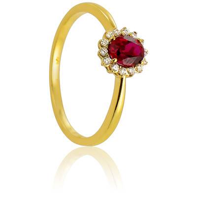 Bague Artik en Or Jaune 750 & Diamants 0,08 ct et Rubis 0,53 ct - Diamond Lady