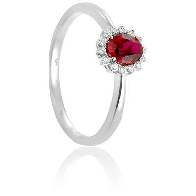 Bague Artik en Or Blanc 750 & Diamants 0,08 ct et Rubis 0,45 - Diamond Lady
