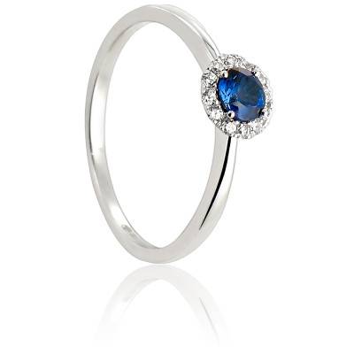 Bague Azuri en Or Blanc 750 & Diamants 0,10 ct et Saphir 0,33 ct - Diamond Lady