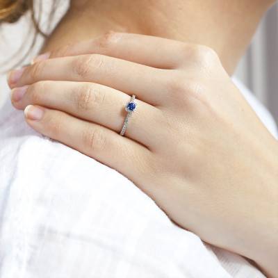 Bague Talidiam Or Blanc 750, Saphir 0,16 ct, Diamants 0,17 ct - Diamond Lady
