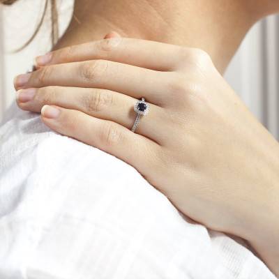 Bague Diamaline Or Blanc 750, Saphir 0,34 ct, Diamants 0,18 ct - Diamond Lady