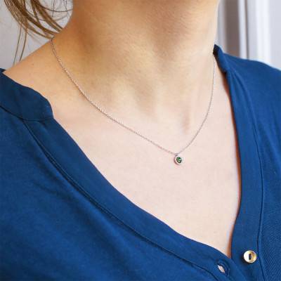 Diamond Lady 750/1000 White Gold Round Cable Chain Necklace with Diamonds and Emerald, 42 cm - Diamond Lady