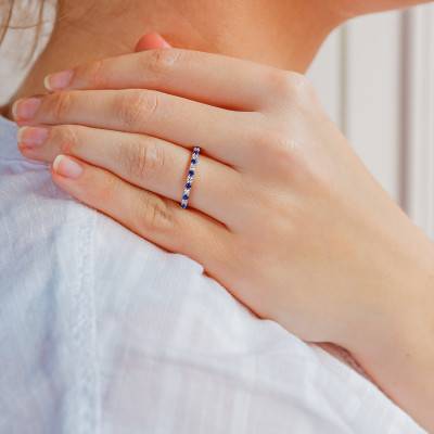 Selonnet 750/1000 White Gold Diamond and Sapphire Wedding Ring - Juweel