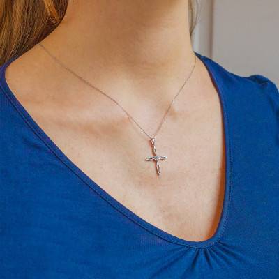 Pendentif Croix Fleur & Diamants - Juweel