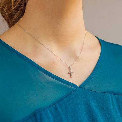 Pendentif Croix Or Blanc 750 & Diamants 0,20 ct - Juweel