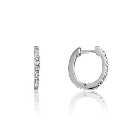 18K White Gold Hoop Earrings With Diamond Rail 0.16 ct HSI1, Diameter 18 mm - Juweel