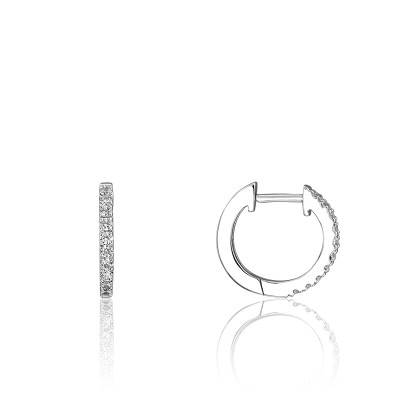 Créoles en Or Blanc 750 & Rail de Diamants 0,28 ct, Diamètre 11 mm - Juweel