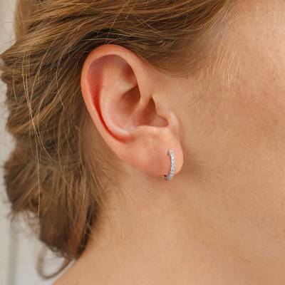 Créoles Or Blanc 750 et pavage de diamants 0,28 carat, Diamètre 11 mm - Juweel