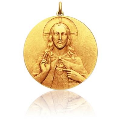 750/1000 Yellow Gold Sacred Heart Christ Medal, Diameter 15 mm to 22 mm - Becker