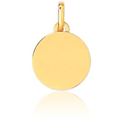 750 Yellow Gold Small Engravable Round Medal Pendant, Diameter 14 mm - Lucas Lucor