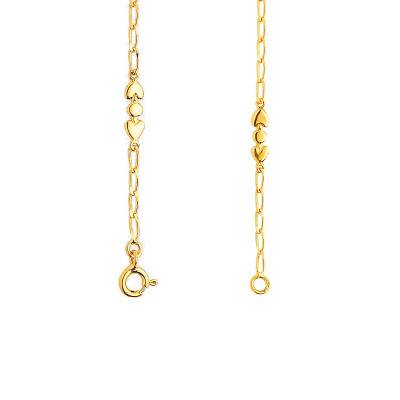 Chaine de cheville Maille Fantaisie Coeurs Or Jaune 750, Longueur 22 à 24 cm - Emanessence