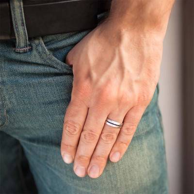 Alliance Arly en Or Blanc 750 & Diamants Noirs, Largeur 6 mm - Fair'Belle