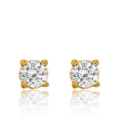 Boucles d'Oreilles Solitaire en Or Jaune 750 & Diamants 0,10 ct GVS - Diamond Lady