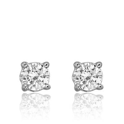 Boucles d'Oreilles Solitaire en Or Blanc 750 & Diamants 0,10 ct GVS - Diamond Lady