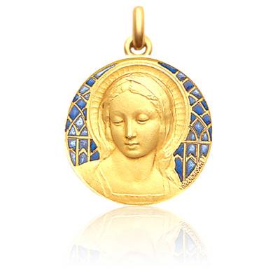 Médaille Vierge Amabilis Email Bleu & Or Jaune 750, Diamètre 22 mm - Becker