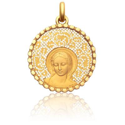 Médaille Vierge Amabilis Perlée Ajourée en Or Jaune 750, Diamètre 35 mm - Becker