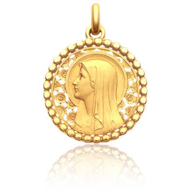 Médaille Vierge à l'Eglantier Perlée Or Jaune 750, Diamètre 22 mm - Becker