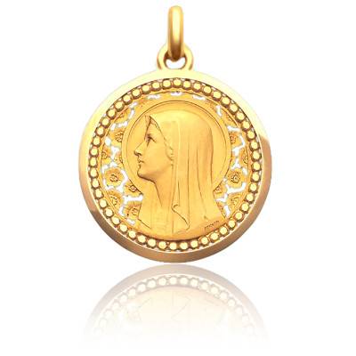 Médaille Vierge à l'Eglantier Perlée Or Jaune 750, Diamètre 35 mm - Becker