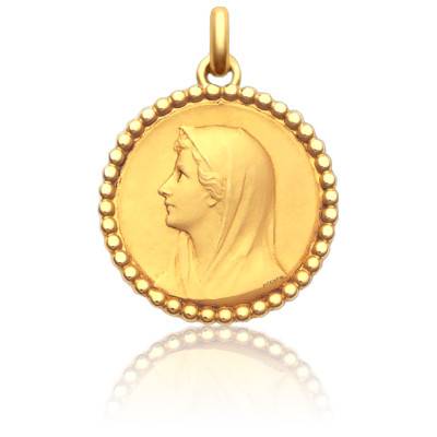 Médaille Vierge Au Voile Perlée Or Jaune 750, Diamètre 28 mm - Becker