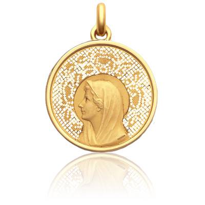 Médaille Vierge Au Voile Ajourée en Or Jaune 750, Diamètre 40 mm - Becker